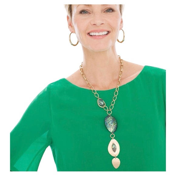 NWT Chico's Gold-Tone Hammered Medallion Y-Necklace - Picture 3 of 4